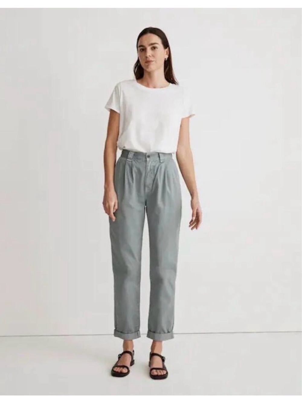 Madewell Pleated Tapered Blue Green Chino Pants